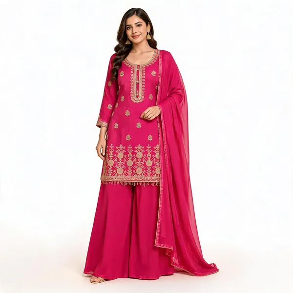 Rani_Pink_Georgette_Silk_Kurta_Set_For_Women