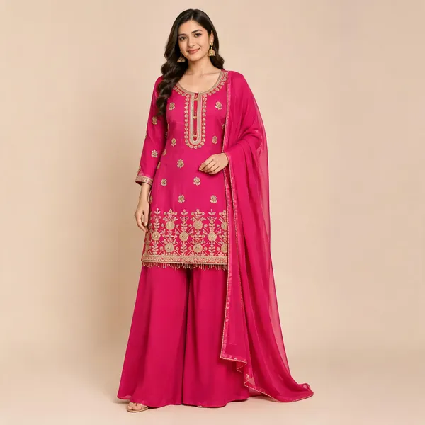 Rani_Pink_Georgette_Silk_Kurta_Set_For_Women