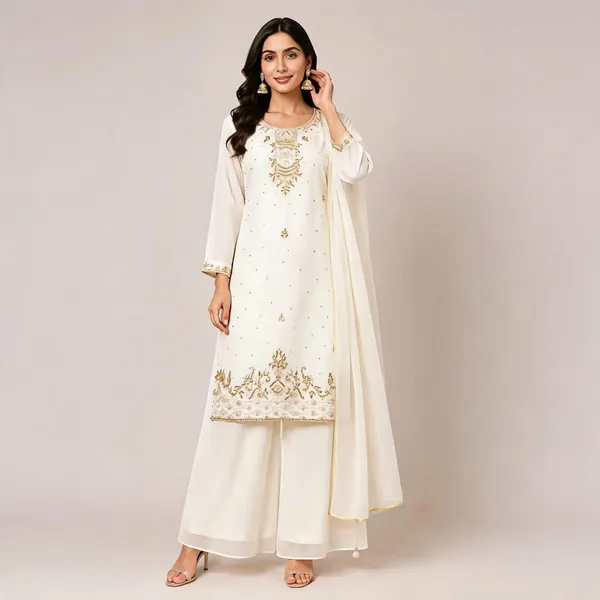 White_Georgette_Kurta_Set_For_Women