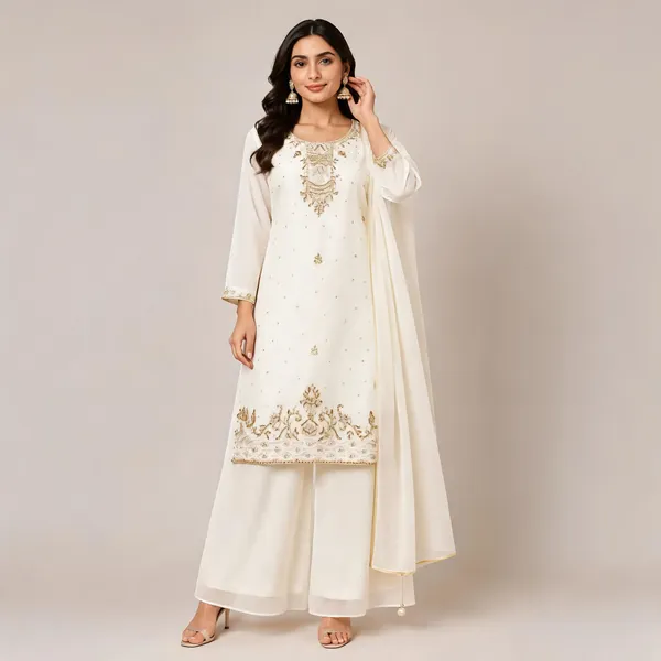 White_Georgette_Kurta_Set_For_Women