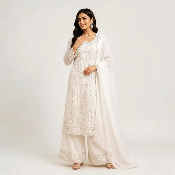 White_Georgette_Kurta_Set_For_Women