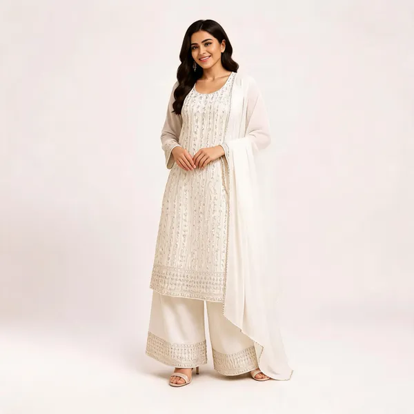 White_Georgette_Kurta_Set_For_Women