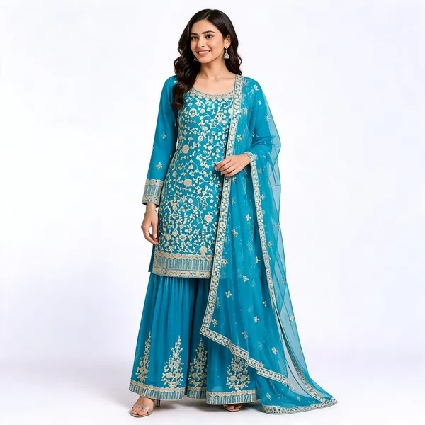Blue_Net_Kurta_Set_For_Women