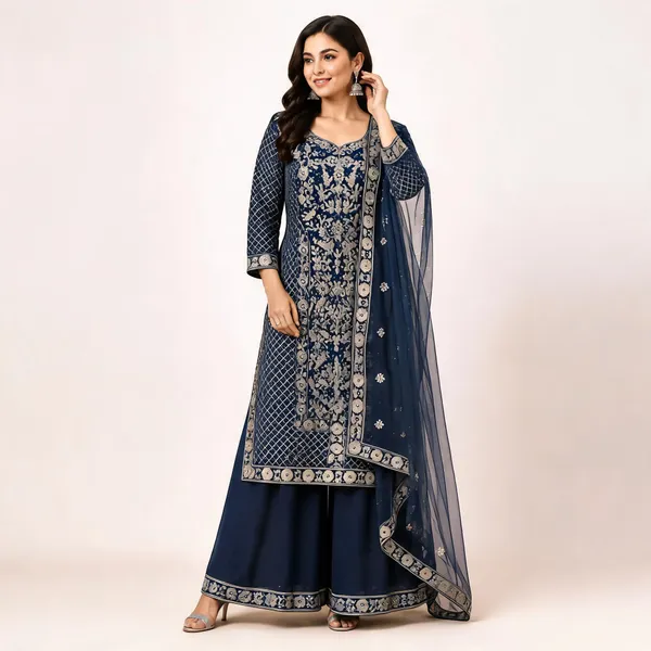 Blue_Velvet_Kurta_Set_For_Women