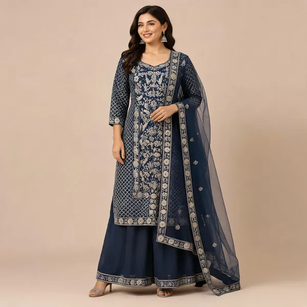 Blue_Velvet_Kurta_Set_For_Women