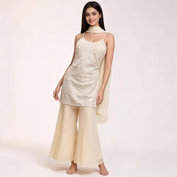 Cream_Silk_Kurta_Set_For_Women