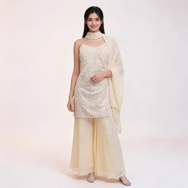 Cream_Silk_Kurta_Set_For_Women