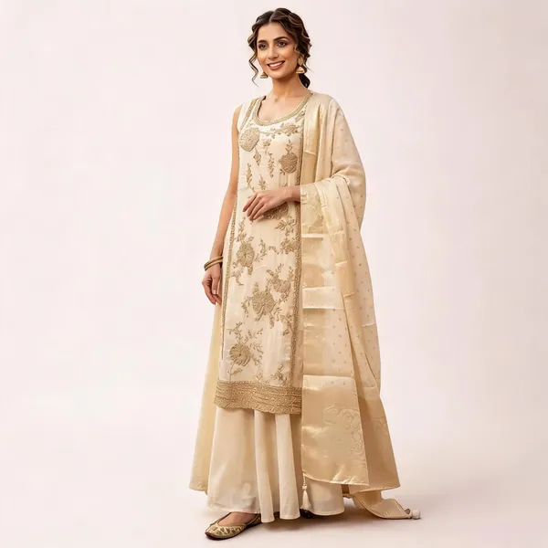 Beige_Silk_Kurta_Set_For_Women