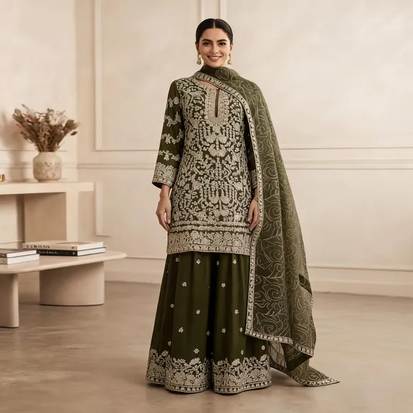 Mehendi_Georgette_Kurta_Set_For_Women