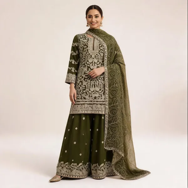 Mehendi_Georgette_Kurta_Set_For_Women