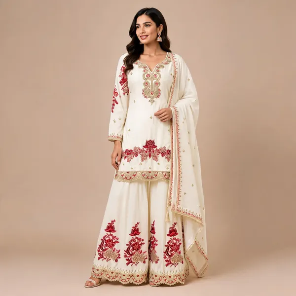 White_Georgette_Kurta_Set_For_Women