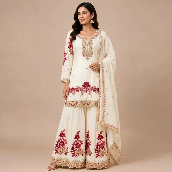 White_Georgette_Kurta_Set_For_Women