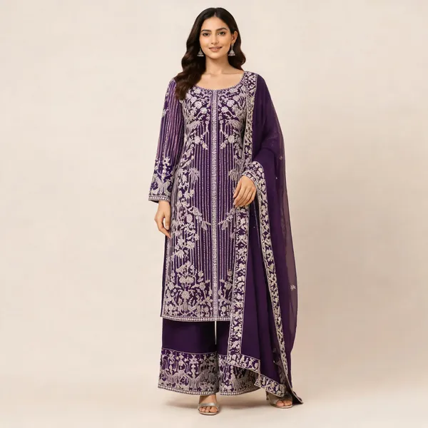 Wine_Net_Georgette_Kurta_Set_For_Women