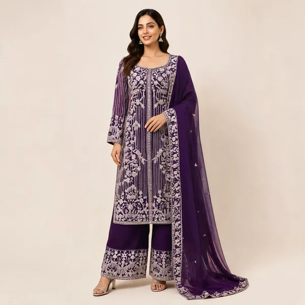 Wine_Net_Georgette_Kurta_Set_For_Women
