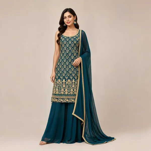 Green_Rama_Georgette_Kurta_Set_For_Women