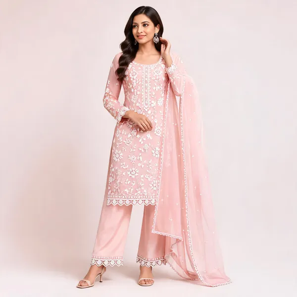 Blush_Pink_Georgette_Kurta_Set_For_Women