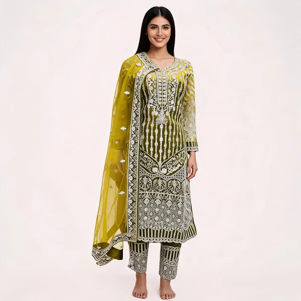 Green_Net_Kurta_Set_For_Women