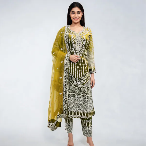 Green_Net_Kurta_Set_For_Women