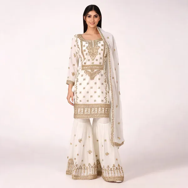 White_Georgette_Kurta_Set_For_Women