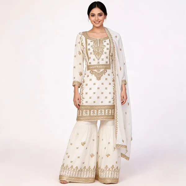 White_Georgette_Kurta_Set_For_Women