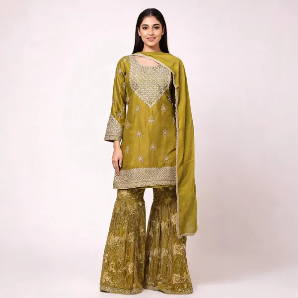 Mehendi_Green_Silk_Kurta_Set_For_Women