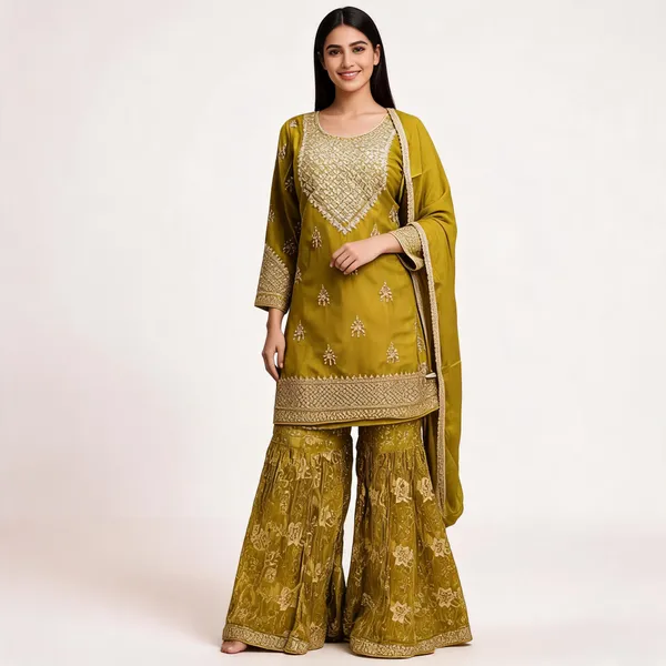 Mehendi_Green_Silk_Kurta_Set_For_Women