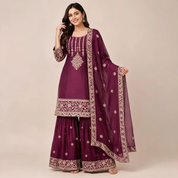 Wine_Silk_Kurta_Set_For_Women