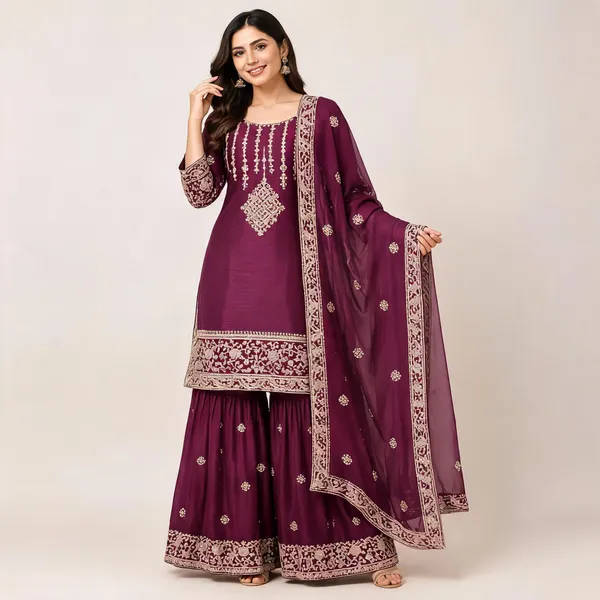 Wine_Silk_Kurta_Set_For_Women
