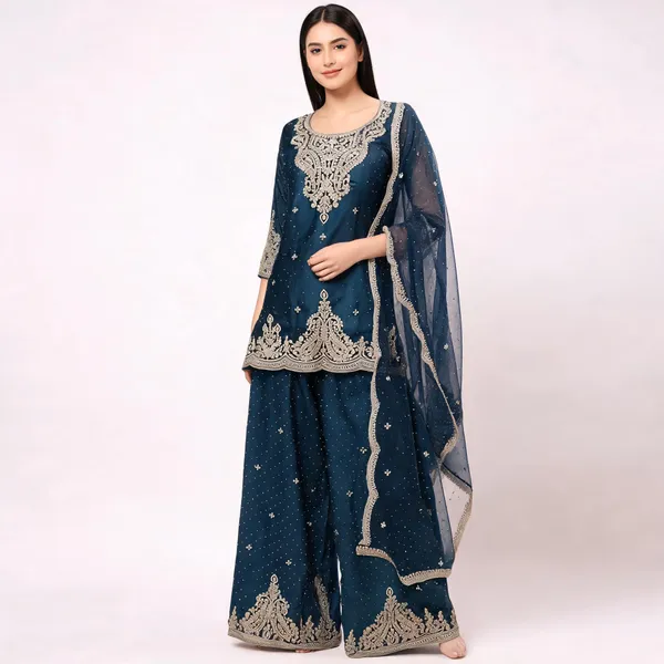 Blue_Silk_Kurta_Set_For_Women