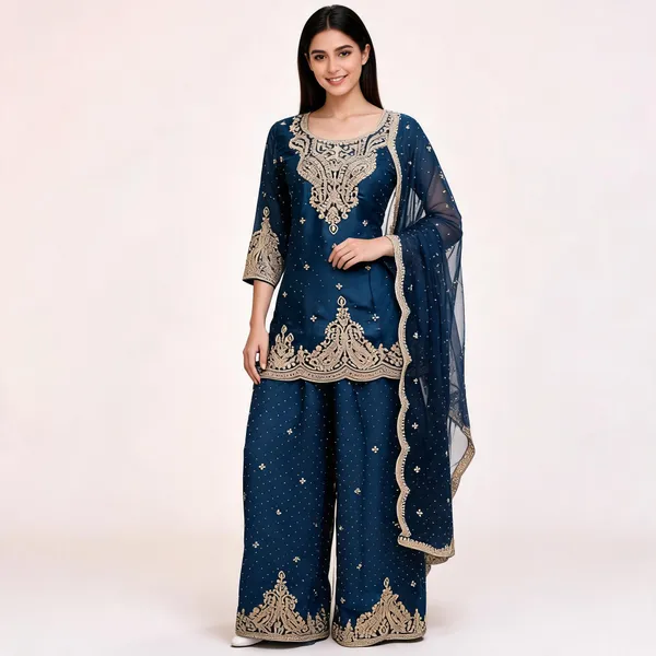 Blue_Silk_Kurta_Set_For_Women