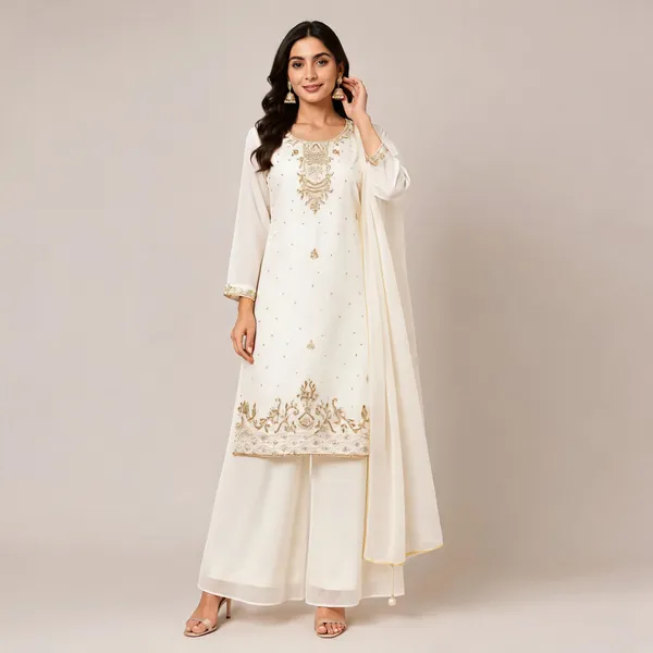 White_Georgette_Kurta_Set_For_Women