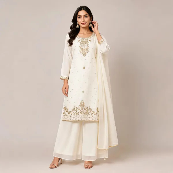White_Georgette_Kurta_Set_For_Women