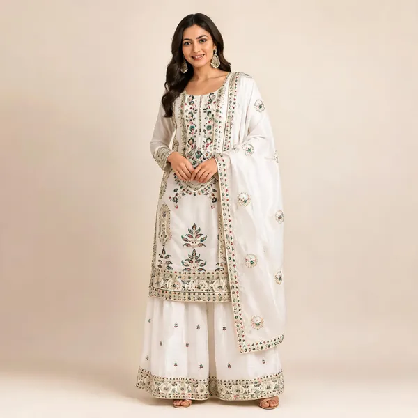 White_Silk_Kurta_Set_For_Women
