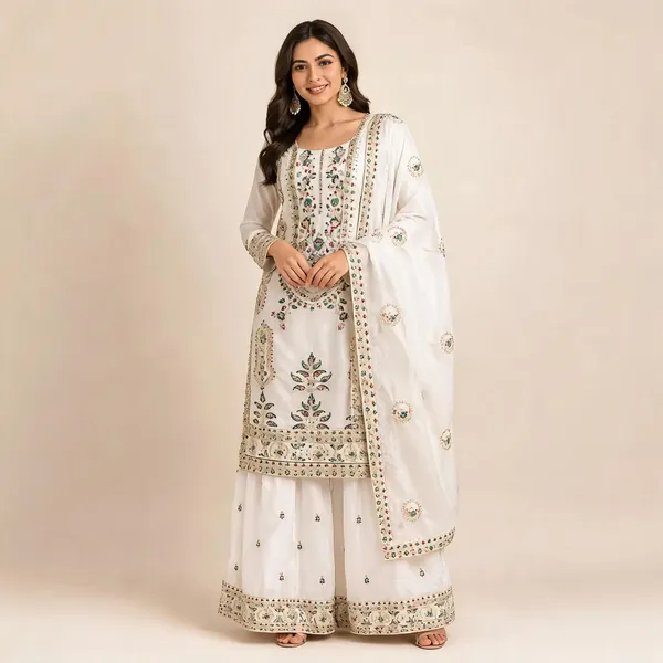 White_Silk_Kurta_Set_For_Women