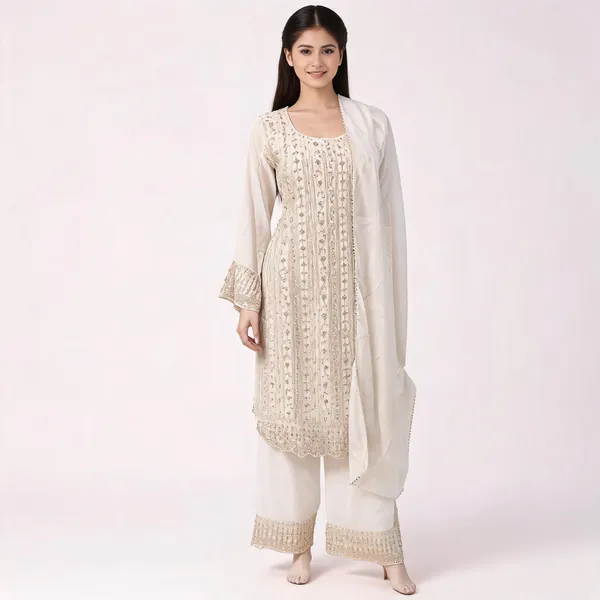 White_Georgette_Kurta_Set_For_Women
