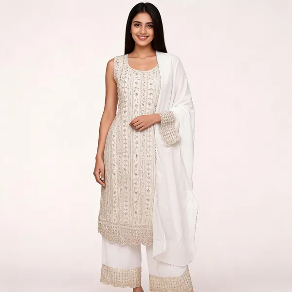 White_Georgette_Kurta_Set_For_Women