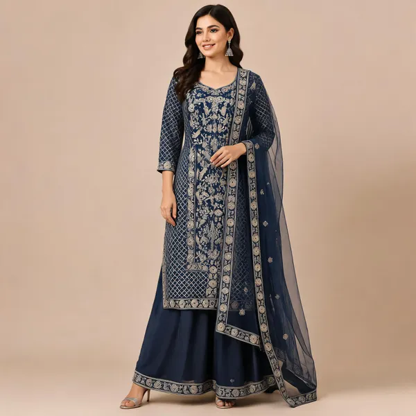 Blue_Velvet_Kurta_Set_For_Women