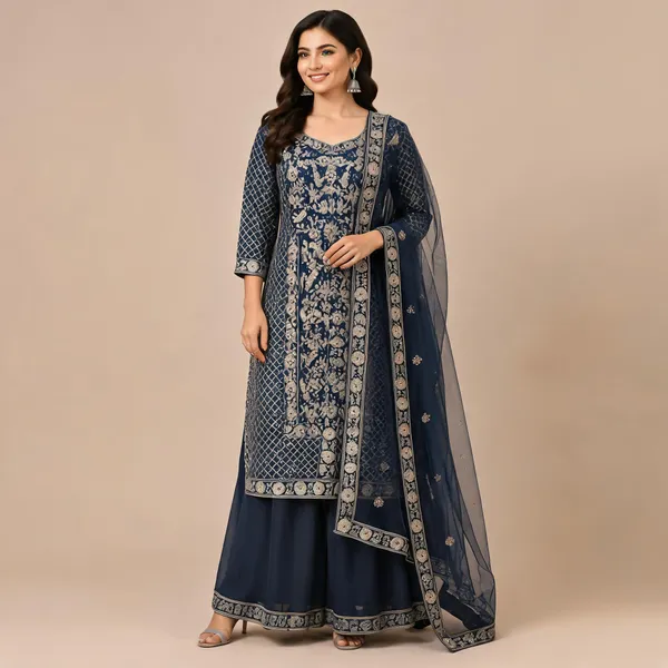 Blue_Velvet_Kurta_Set_For_Women