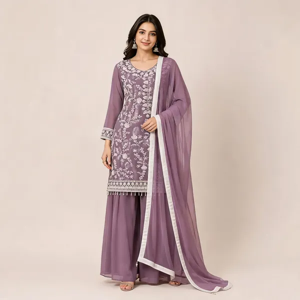 Lavender_Georgette_Kurta_Set_For_Women
