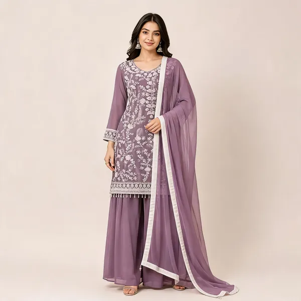 Lavender_Georgette_Kurta_Set_For_Women