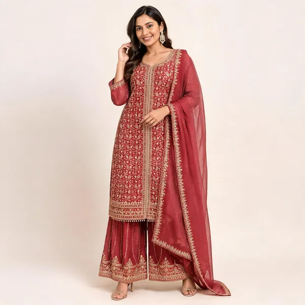 Rust_Georgette_Kurta_Set_For_Women