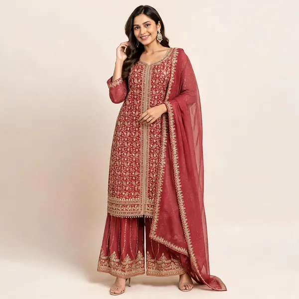Rust_Georgette_Kurta_Set_For_Women