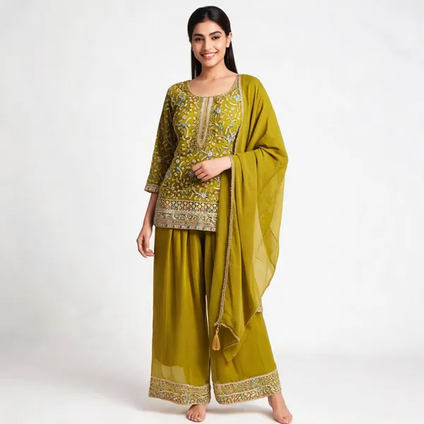 Green_Georgette_Kurta_Set_For_Women
