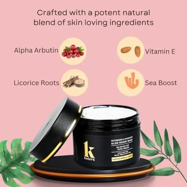 Kadife_Glow_Renew_Face_Mask_With_Sea_Boost_Vitamin_E_Alpha_Arbutin_Nourishing_Radiance_Care_For_All_Skin_Types_Weekly_Skincare_Treatment_300_G_Black_Gold_Jar