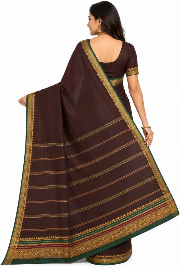 Brown_Pure_Cotton_Temple_Border_Maheshwari_Woven_Saree_For_Women