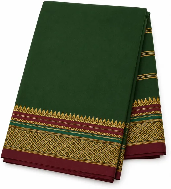 Dark_Green_Pure_Cotton_Striped_Temple_Border_Maheshwari_Saree_For_Women