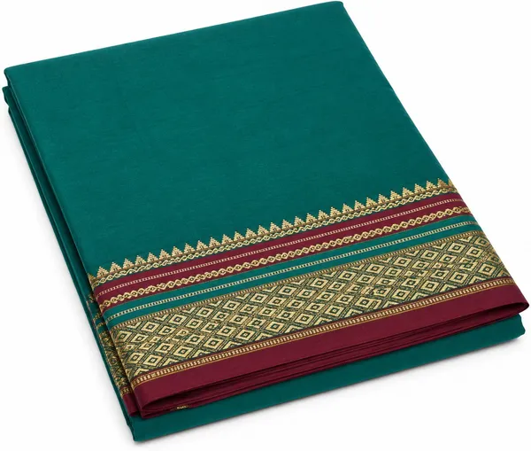 Green_Pure_Cotton_Striped_Temple_Border_Maheshwari_Saree_For_Women