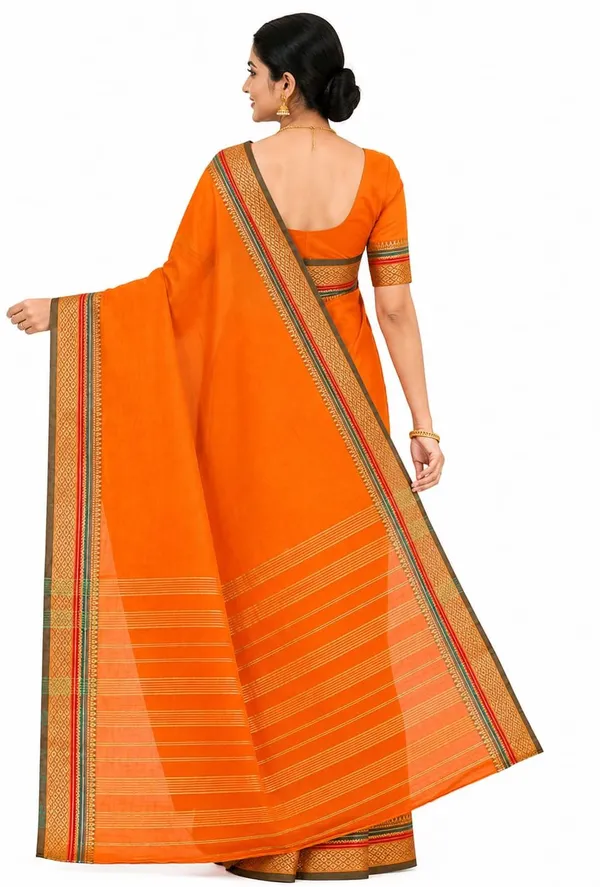 Orange_Pure_Cotton_Temple_Border_Maheshwari_Zari_Saree_For_Women
