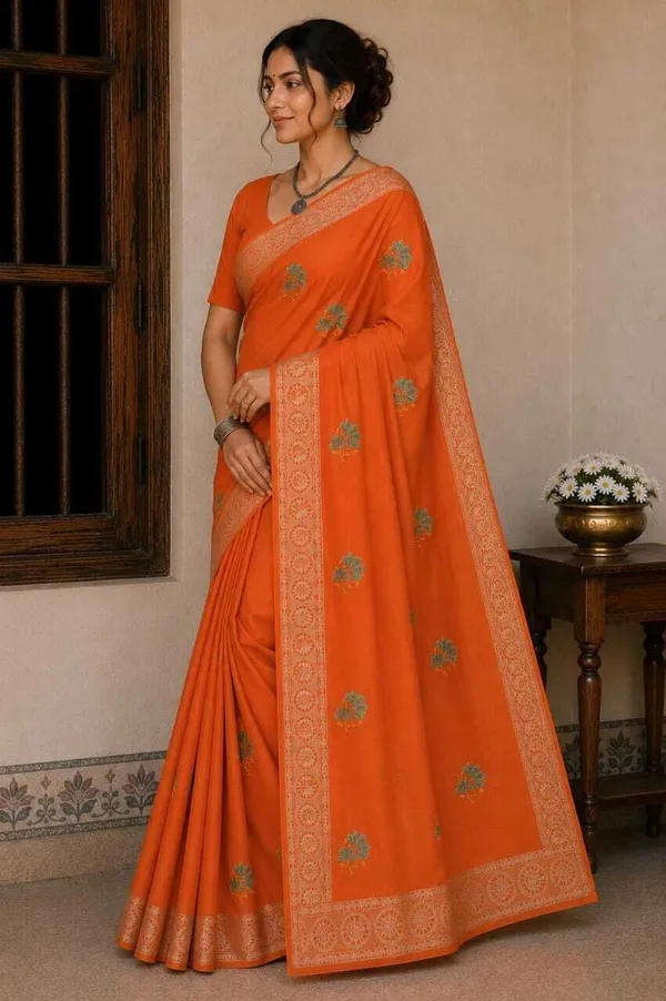 Raamiva_Embroidered,_Woven_Daily_Wear_Pure_Cotton_Saree_(Orange)