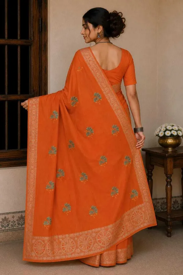 Raamiva_Embroidered,_Woven_Daily_Wear_Pure_Cotton_Saree_(Orange)